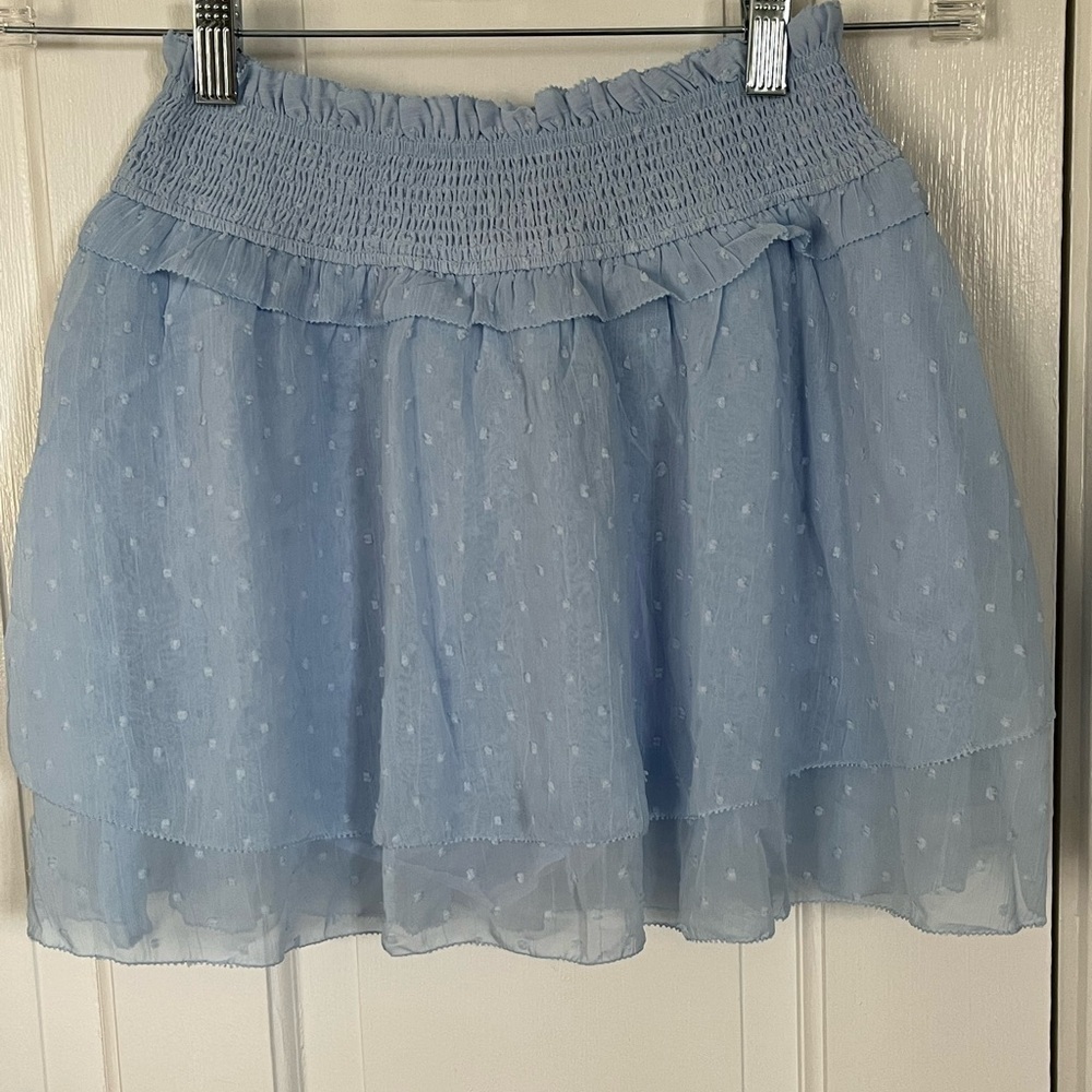 Katie J NYC Tween Bailee Skort Baby Blue Ruched Waist Ruffled Tiers Size L NWT